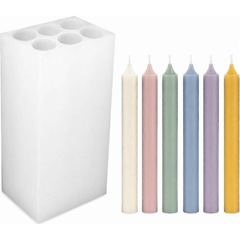 Moule à bougies 6 cavitésmoule cylindrique allongé en silicone pour bougies DIY6 cavitésréutilisable pour projets DIYblanc (1/5)