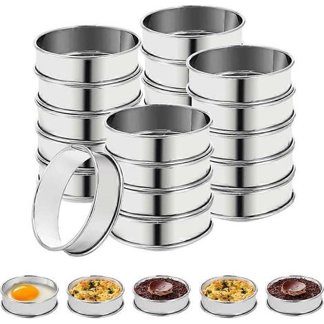 25 pièces English muffin anneaux acier inoxydable double roulé anneaux crumpet 4 pouce métal muffin tarte moules cuisson (1/5)