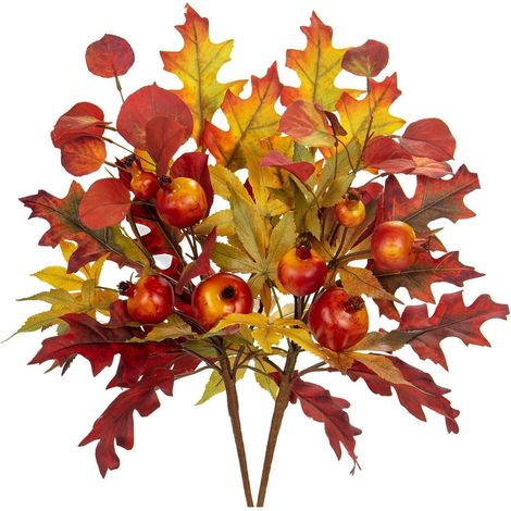 2er Set Künstliche Eichenblätter mit Eicheln - Herbstdeko 40cm (1/5)