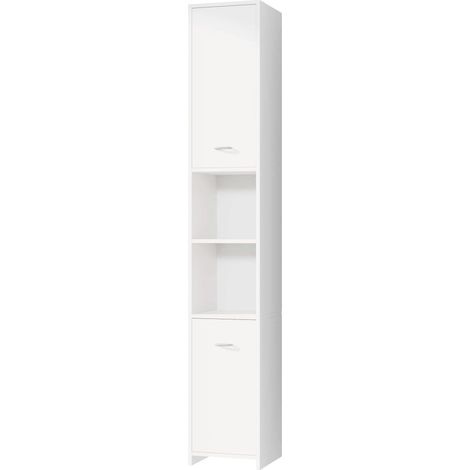 CASARIA® Tall Bathroom Cupboard  6 Shelves, 2 Doors  Secure Magnetic Lock  Slim & Spacious Wooden Standing Storage Cabinet  Tallboy Unit  180 x 30 x 30cm  White