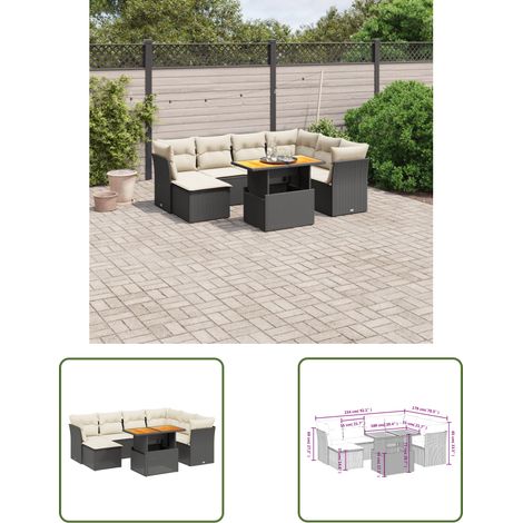 The Living Store Salon de jardin 8 pcs avec coussins noir résine tressée - Ensemble Salon De Jardin - Meuble Extérieur - Canapé Jardin - Résine Tressée - Rotin Synthétique (1/3)