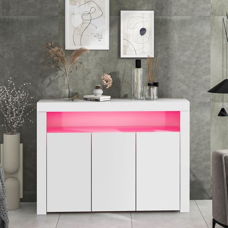 Credenza LED a 3 ante 130 x 35 x 95 cm bianca, OKMYHOME (1/5)