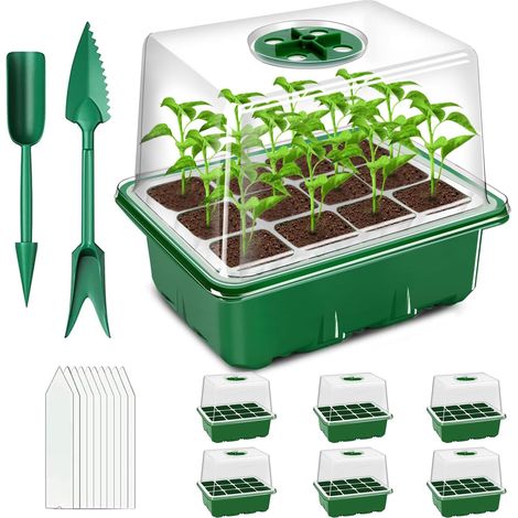 6 Pièces - Plateau Semis - Mini Serre - Couvercle Transparent Avec Évents Réglables - Pour Germination Graines Légumes Fleurs - Intérieur - Transparent - 72 Cellules