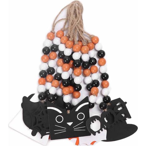Lot de 10 Perles en Bois Halloween Robustes Durables Sans Odeur Ni Bavures, Guirlande de Perles pour Décoration Maison et Salon de Beauté (1/5)