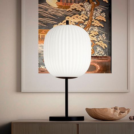 Lampe De Table Domizia Noire En Métal Et Verre Soufflé, Design Élégant, Douille E27 40 W, Idéale Pour L'Éclairage Intérieur De Classe 2 (1/5)