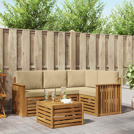 Outdoor-Sofagarnitur 5 pcs Natur und Beige Massivholz Akazie