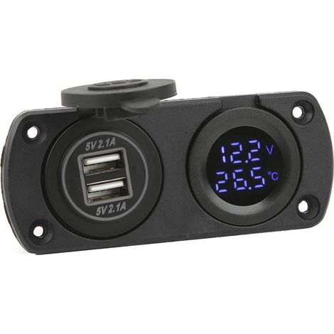 Temperatur-Voltmeter-Ladegerät, Kfz-Doppel-USB-12V-Steckdose, Zigarettenanzünderbuchse, Blau (1/5)