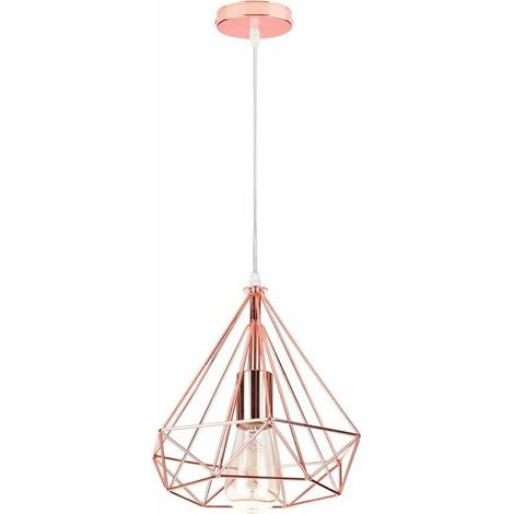 Suspension Luminaire Vintage Lustre en Forme de Diamant en Métal Plafonnier Lampe Suspension pour Chambre Salon Restaurant - Diamètre 25cm (Or rose) BLOW (1/5)