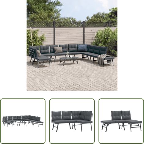 vidaXL Sitzgruppe - 6-tlg. Garten-Sitzgruppe mit Kissen Schwarz Stahl (1/5)