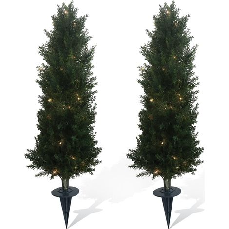 Lot de 2 topiaires artificielles cèdre/cyprès avec LED, en pot, résistantes aux UV - Sans entretien - Décoration additionnelérieur - 90CM (1/5)
