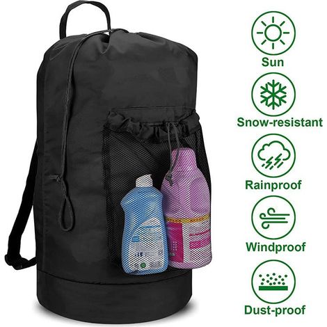 Sac à linge pour le camping, 33 x 73 cm, grande taille, tissu Oxford, avec cordon de serrage, sac à linge, sac de voyage, pliable, sac de voyage, sac à dos, adapté pour le camping, les pique-niques et (1/5)