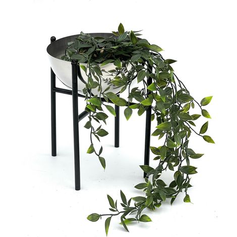 DanDiBo Blumenhocker Metall mit Topf Schwarz Silber 25 cm Blumenständer 96257 S Blumensäule Modern Pflanzenständer Pflanzenhocker