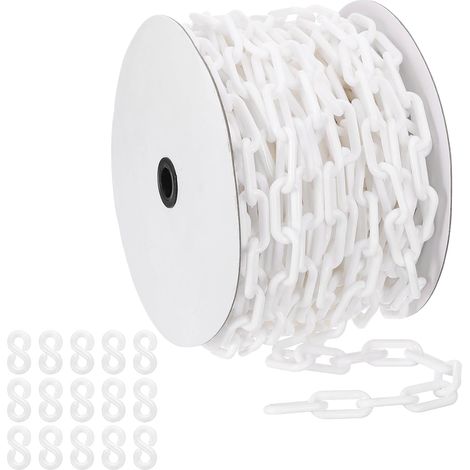 Chaîne sécurité plastique blanc, 92 pieds 8mm Chaîne barrière sécurité plastique grande chaîne plastique longue pour contrôle foule, stationnement, décoration chantier construction