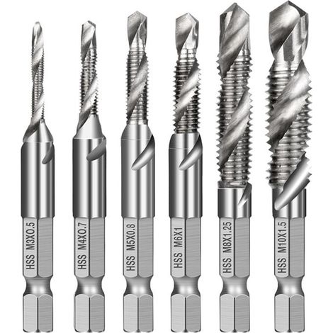 Jeu de taraud 6 tarauds avec revêtement antirouille M3 M4 M5 M6 M8 M10 Foret taraudeur Pour métal Bois Plastique Tarauds (1/5)