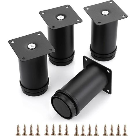 Lot de 4 pieds de rechange ronds réglables de 10 cm pour meubles, pieds d'angle robustes et extensibles pour table, canapé, chaise (1/5)