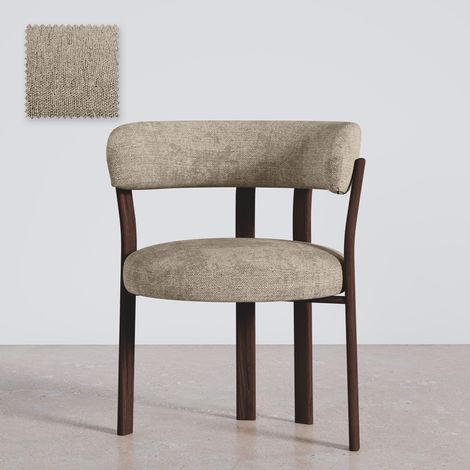 Fauteuil de salon avec accoudoirs rembourrés en Chenille – Pieds effet bois foncé – Design ergonomique et moderne – Okare Taupe