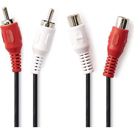 Cable de audio estereo 2x rca macho 2x rca hembra niquelado 500 metros redondo negro caja