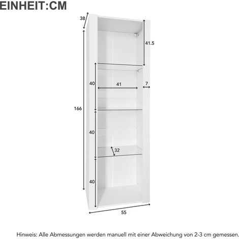 MEUBLIV Vitrine 55x38x166 cm weiß – LED, 3 Glasböden (1/5)