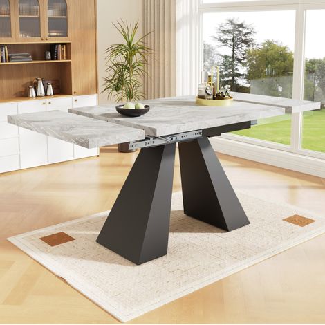 Ausziehbarer Esstisch 99-159x74x77 cm Schwarz/Grau MDF und Metall mit Marmoroptik, stabil und platzsparend (1/5)