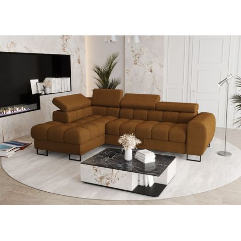 Ecksofa Schlafsofa BASTIEN in Stoff Moly Rostbraun Ottomane Links