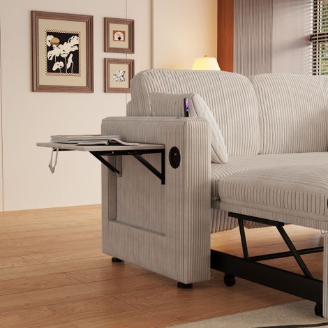 Canapé moderne multifonction / Canapé convertible avec fonction couchage — Canapé deux places moderne et polyvalent, doté d'un dossier réglable, de porte-gobelets intégrés et de coussins — Idéal pour