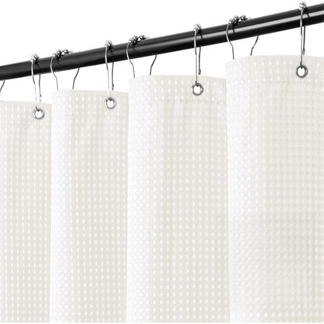 Gaufre Rideau de Douche Beige 180 x 200 cm, Rideau de Baignoire Anti-moisissure avec 12 Crochets en Acier Inoxydable, Imperméable, Lavable (1/5)
