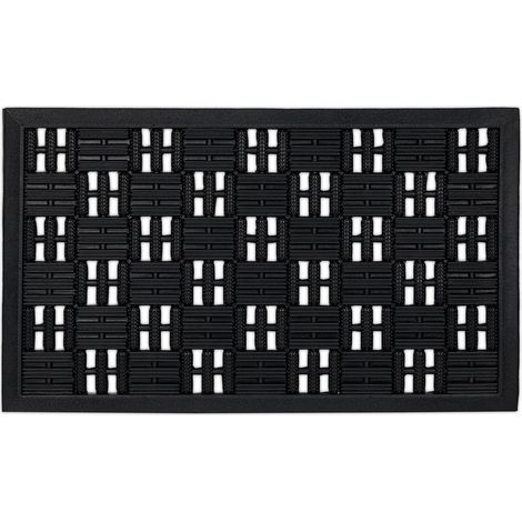 Relaxdays Natural Rubber Grid Doormat, 45 x 75 cm, Door Mat Inside & Outside, Non-Slip Bottom, With Studs, Black (1/5)