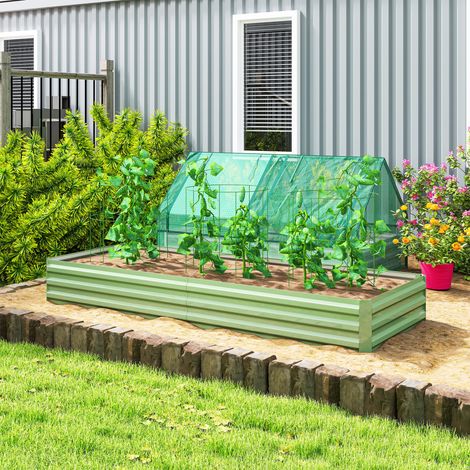 Carré Potager de Jardin Rectangulaire Jardinière Extérieure 241 x 90,5 x 30 cm Tôle d'Acier Ondulée Vert Clair (1/5)