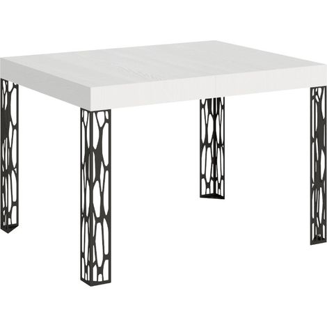 Table extensible avec pieds acier anthracite Kiza 110 à 194 cm-Blanc-110 à 194 cm (1/5)