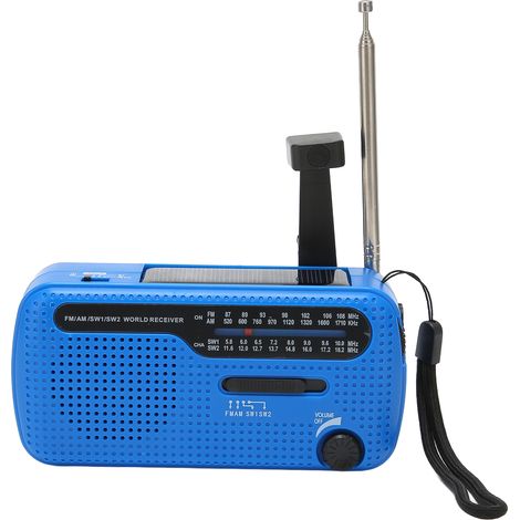 Radio solaire à manivelle AM/FM SW1/SW2, lampe torche LED multibande pour le camping et les situations d'urgence en extérieur (bleu) (1/5)