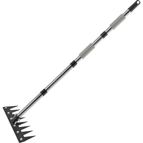 Houe à désherber manche long détachable avec en bois et tête fer, râteau multifonctionnel (1/4)