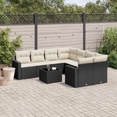 Salon de jardin modulable 9 pcs résine tressée noire avec coffres de rangement et coussins - PANGIVO (1/3)