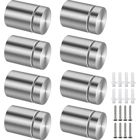 8pcs Entretoises Inox Vis de Fixation Entretoises en verre 19x30mm  Fixations Murale en Acier Inoxydable Support de Panneau Entretoise pour Montage et Fixation en Verre Miroir et Cadres Photo (1/5)