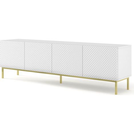 MOBILE RAVENNA C DIAMOND MDF HG PORTA TV 4D 200 BIANCO OPACO LUCIDO CORNICE ORO