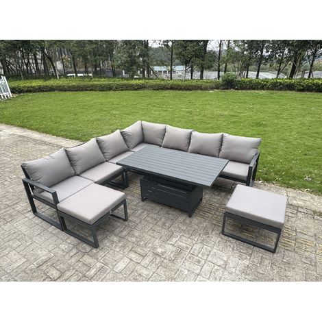 Fimous 9 Seater Aluminium Sofa Set 8 Pieces Outdoor Garden Furniture - Rising Dining Table with Cushions Dark Grey (1/5)