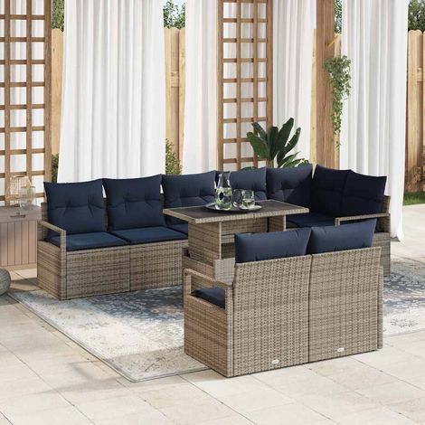 Salon de Jardin Modulaire 9 Pièces en Polyrotin Ensemble Canapé d'Extérieur Gris et Bleu Marine - PANGIVO (1/5)