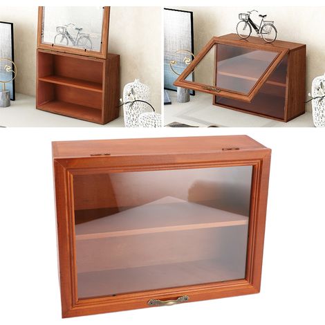 Schreibtisch-Organizer aus Holz [Modell mit kostenlosen Regalböden 11,8 x 4,3 cm] Vitrine aus Holz im Vintage-Design für Miniaturen und Kosmetikartikel (1/5)