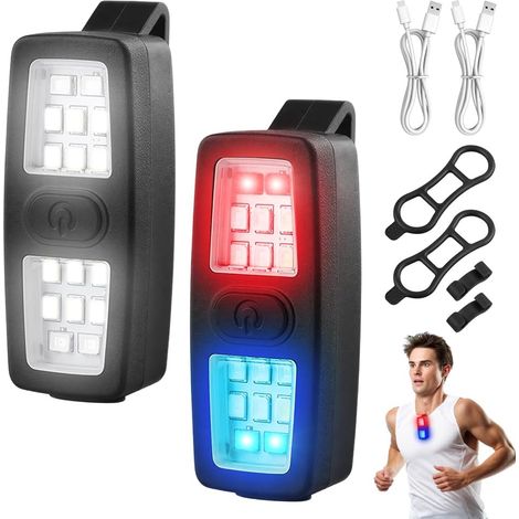 Lampe torche LED à pince, lot de 2, rechargeable, étanche, pour les promenades nocturnes, le jogging, le travail, le camping, noire, classe énergétique A [Classe énergétique C]