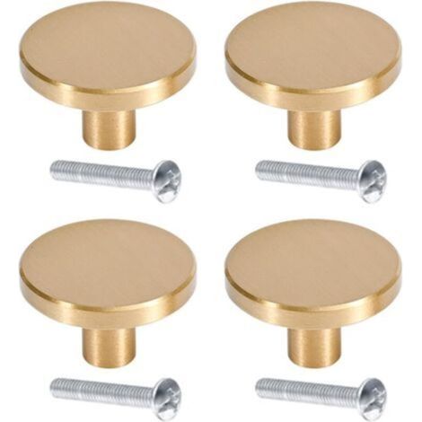 Poignée ronde en laiton brossé, poignée de tiroir, poignée de coiffeuse dorée avec vis pour armoire, meuble, tiroir, commode, 32 mm x 25 mm