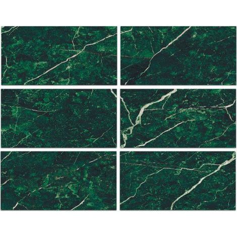 Sticker Cuisine - 30 x 15 cm - Vert Foncé - Auto-adhésif Imperméable - Pour Carrelage Salle de Bain et Mur - 6 Pièces (1/4)
