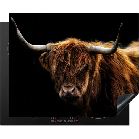 Induction Hob Protector Scottish Highlander - Horns - Black - Animals - Nature - Wild - Cow 65x52 cm