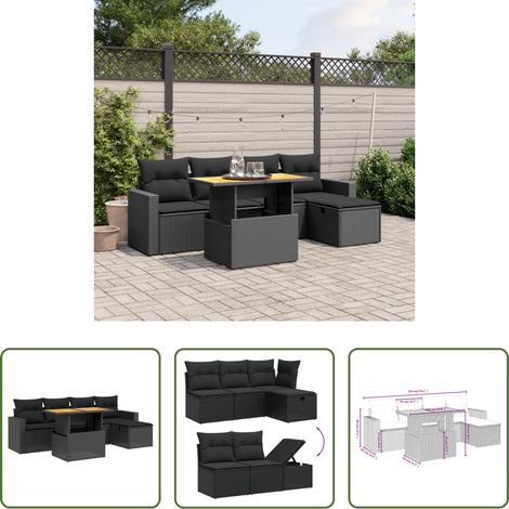 vidaXL Table de jardin - Salon de jardin 6 pcs avec coussins noir résine tressée (1/5)