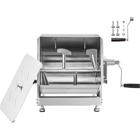Mélangeur à Viande Manuel, 20L Cuve Inclinable, Inox, avec Couvercle et Manivelle, pour Saucisses et Haché (1/5)