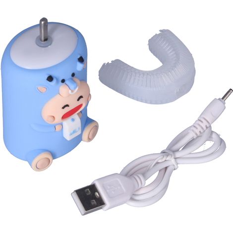 Brosse à dents électrique automatique rechargeable, étanche et en forme de U pour enfants, bleue-AquaForge
