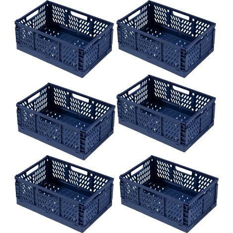 Lot de 6 boîtes pliantes 43 x 29 x 17 cm - Bleu - Boîtes de rangement pliables et portables - Convient pour la cuisine, la salle de bain, le bureau, la chambre à coucher (1/5)