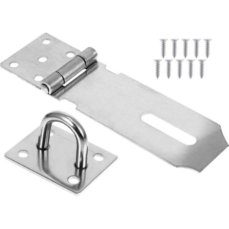 Loquet de porte robuste en acier inoxydable avec vis, fermoir de porte, verrou de portail, loquet de remise, agrafe de cadenas - 4 pouces (1/5)
