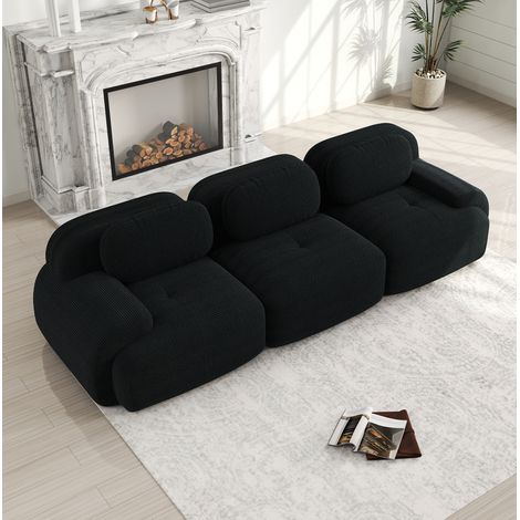 Canapé 3 places modulable en tissu corduroy, sans montage, noir HAVRYA (1/5)