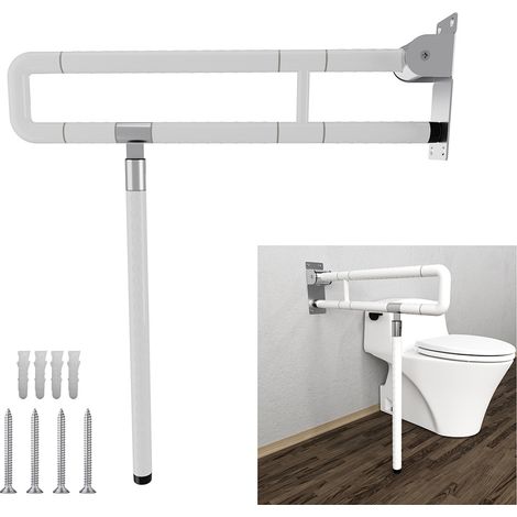 TolleTour Klappbarer WC-Stützgriff 60 cm mit Stützbein - Wandhaltegriff für Toilette und Dusche - Edelstahl Weiß - belastbar bis 200 kg