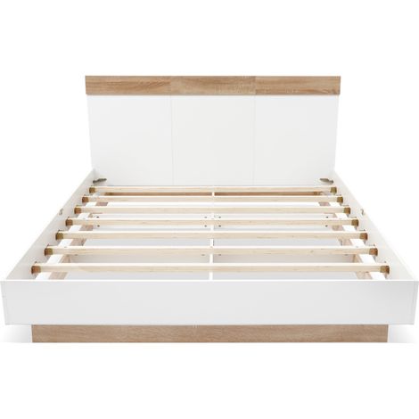 Cama doble con cabecero y somier 160 x 200 cm roble Sonoma y blanco HOMVRA (1/5)