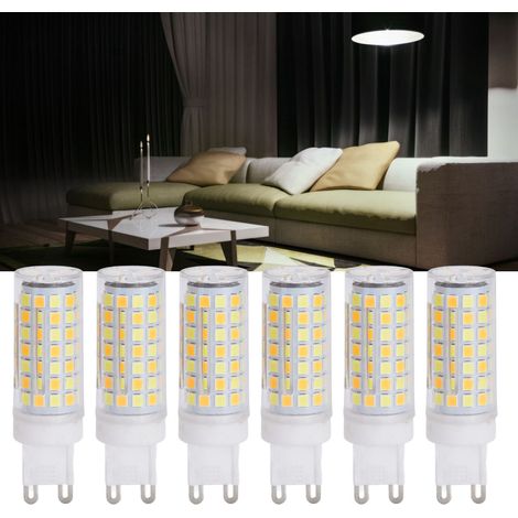 Lot de six ampoules LED G9 de petite taille, 9 W, trois couleurs de lumière, pour suspensions, plafonniers, appliques murales et lampes de table. 6 lots disponibles. (1/5)